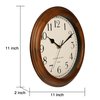 Wooden Wall Clock with Retro Design, 11 Inches Round Wall Clock Battery Operated Silent Non-Ticking, Big Arabic Numerals, for Kitchen Living Room Classroom Gym and Pool, Brown