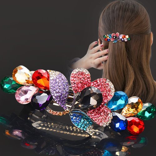 Missgrace Vintage Flower Blue Purple Design French Barrettes Hair Clasps Hair Accessories Bridal Wedding Prom Party Shiny Hair Comb for Women (Colorful)