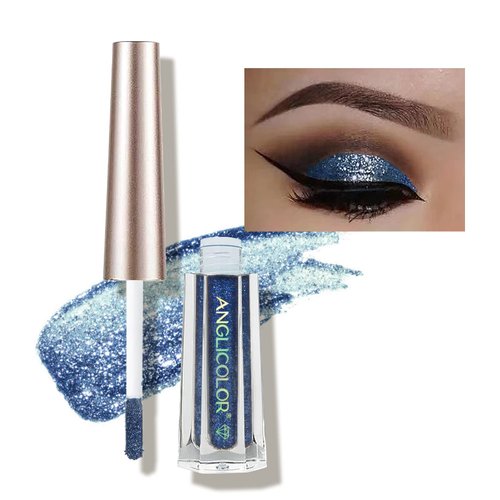 Junhe Glitter Metallic Liquid Eyeshadow Eye Shadow Long Lasting and Pigmented Sparkling &Shimmer Eyes Makeup One-Swipe Coverage 0.10 Floz (#17 Deep Sea Blue)