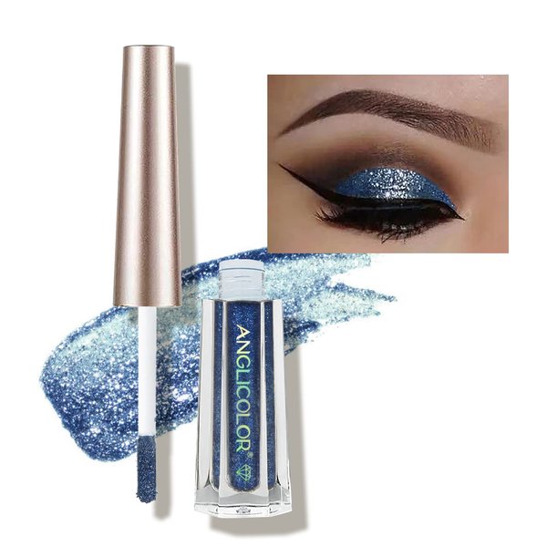 Junhe Glitter Metallic Liquid Eyeshadow Eye Shadow Long Lasting and Pigmented Sparkling &Shimmer Eyes Makeup One-Swipe Coverage 0.10 Floz (#17 Deep Sea Blue)