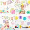 meowtastic Pastel Birthday Decorations - Macaron Happy Birthday Banner with Honeycomb, Smiley Face Hanging Swirl Streamer, Circle Dot Garland Decorations - Birthday Party Decorations for Boys Girls