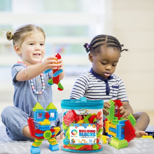 teytoy My First Baby Building Toys, 150pcs Bristle Shape 3D Building Blocks Toy Set, STEM Educational Preschool Toys, Building Blocks for Kids Ages 4-8 Years Old