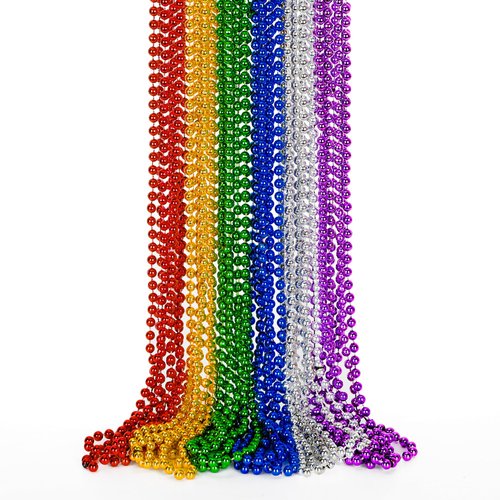 EOBOH Mardi Gras Beads, 12PCS Bead Necklace Party Favors, Metallic 6 Kinds of 33&quot; Beaded Necklace...