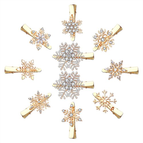 Boderier 10 Pack Christmas Snowflake Hair Clips for Women Girls Winter Holiday Sparkling Rhinestone Snowflake Hairpin Barrette Wedding Bridal Hair Accessories Gifts