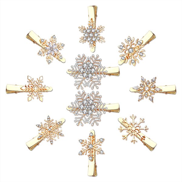 Boderier 10 Pack Christmas Snowflake Hair Clips for Women Girls Winter Holiday Sparkling Rhinestone Snowflake Hairpin Barrette Wedding Bridal Hair Accessories Gifts