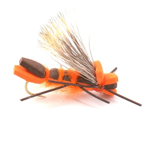 The Fly Fishing Place Godzilla Hopper Fly Fishing Flies - Orange High Visibility Grasshopper or Stonefly Dry Fly - 4 Flies Hook Size 8