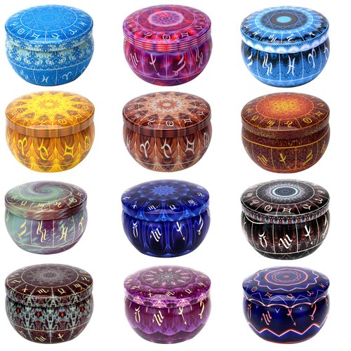 12 Constellations Scented Candles Gift Set 2.5oz Aromatherapy Candles Strong Fragrance Portable Travel Tin Jar Candles Gifts for Home Scented Decoration Birthday Valentine'sDay