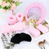 Ondder 10 Pcs Spa Headband and Wristband Set with Poder Puffs Spa Headband for Washing Face Makeup Headbands Pink Bubble Headband Skin Care Face Wash Sponge Puffy Head Bands Headband for Women Girls
