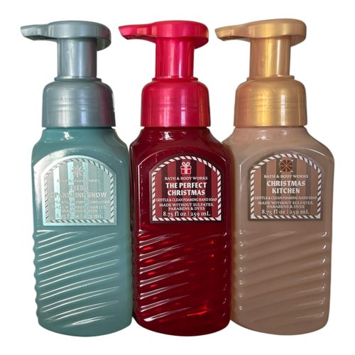 Bath And Body Foaming Hand Soap Set Of 3 Holiday Christmas Trio The Perfect Christmas - Fresh Sparkling Snow - Christmas Kitchen 8.75fl oz Each