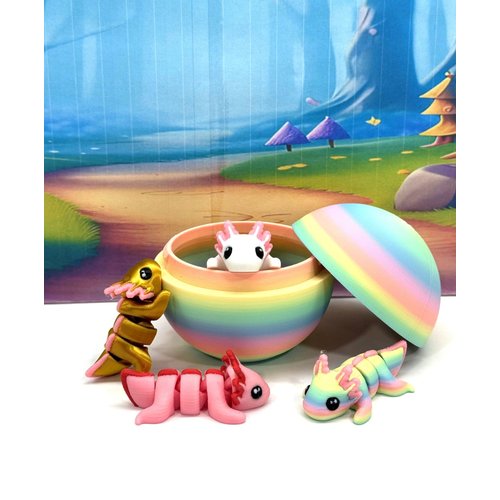 4 pcs 3D Printed Axolotl with Eggs, Articulated Multi Colors Fidget Axolotl, Tiny Axolotl Miniature Figures Toy Mini Axolotl Charm Ornament Birthday Christmas Party DecorationMini Gift Idea MA001-RE