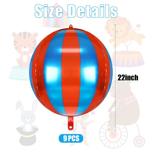9 Pack Circus Balloons - LIYDE Carnival Decorations Circus Theme Party Decorations Circus Decorations 22 Inch 360 Degree 4D Carnival Balloons (Blue and Red)
