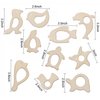 Penta Angel 10Pcs Wood Teething Rings Pain Relief Natural Wood Teething Toys Wooden Teether Animals for Infant Toddler, Turtles Swallows Dolphins Starfish Pigeons Birds Woodpeckers Fish Turtle