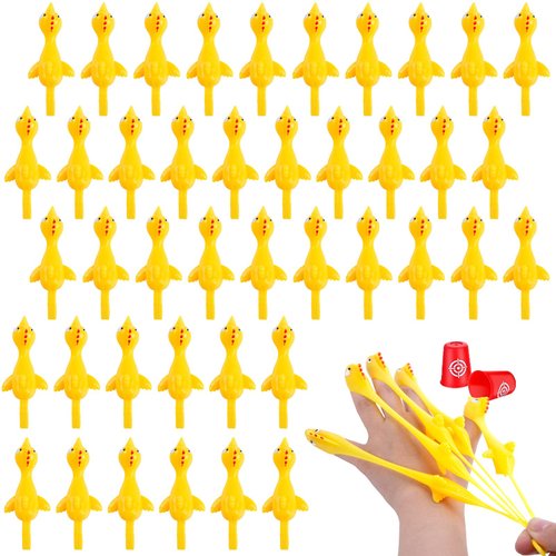 POPLAY 42PCS Flying Chicken Slingshot, Flicking Rubber Chickens Sling Shot Funny Gag Gift for Kid Adult Party Favors Novelty Classroom Exchange Gifts, Valentine Goodie Bag Stuffers