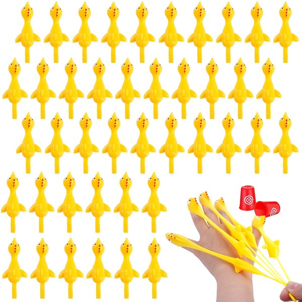 POPLAY 42PCS Flying Chicken Slingshot, Flicking Rubber Chickens Sling Shot Funny Gag Gift for Kid Adult Party Favors Novelty Classroom Exchange Gifts, Valentine Goodie Bag Stuffers