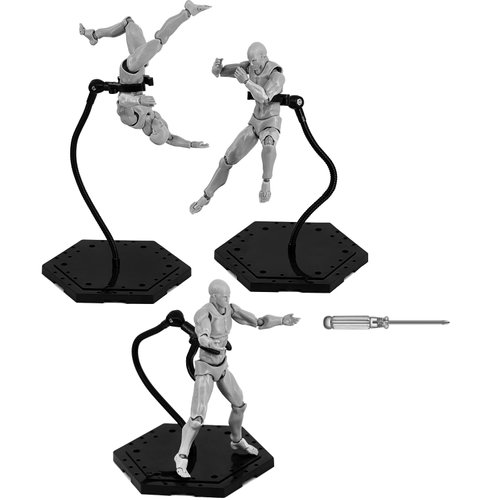 Yocoolfun 3 Pack Black Action Figure Stand,Action Figure Display Holder Stand Base,Compatible with HG RG SD SHF Gundam 1/144 Toy,Doll Stop Motion Holder Stand with Screwdriver