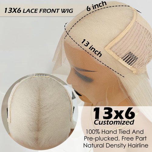 QMSSR 13X6 Lace Front Wig Long Straight Platinum Blonde Synthetic Lace Front Wigs for Fahison Women Pre Placked Natural Hairline Heat Resistant Fiber Hair Wig