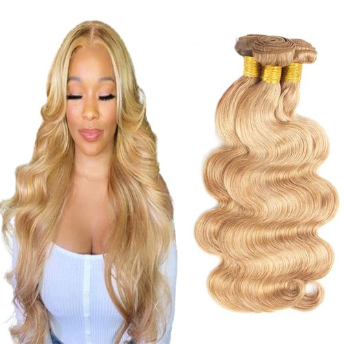 P27/613 Human Hair Bundles Honey Blonde Body Wave Bundles 22 22 22 inch Double Weft Honey Blonde Bundles Human Hair Weave 3 Bundles Brazilian Virgin Remy Hair Extensions For Women
