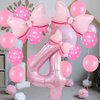 Pink Birthday Balloons Pink Bow Balloons 40 Inch Number Balloons Set for Pink Birthday Decorations 4 Year Old Girl Birthday Party Decoration Balloon Aluminum Film Balloon