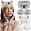 AHONEY Face Wash Headband and Wristband Set, Cute Makeup Spa Skincare Headbands Wrist Bands for Washing Face Headband for Women Girls Elastic Animal Hair Band (White&Grey)