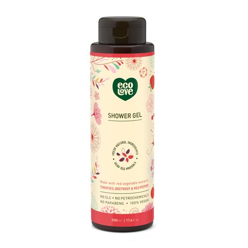 ecoLove - Natural Moisturizing Body Wash for Dry Skin - Organic Tomato and Beetroot - No SLS or Parabens - Vegan and Cruelty-Free Shower Gel, 17.6 oz