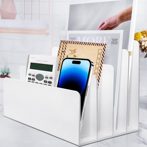 Goihgioh 4 Section Acrylic File Organizer for Desk, White Acrylic Desk Organizer and Accessories, Sturdy & Thick Acrylic File Folder Holder Sorter, Office Supplies for Mail Letter Paper Electronic
