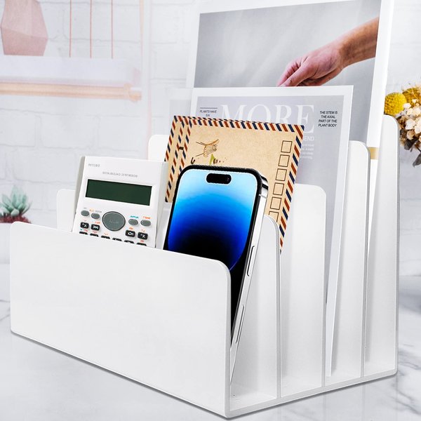Goihgioh 4 Section Acrylic File Organizer for Desk, White Acrylic Desk Organizer and Accessories, Sturdy & Thick Acrylic File Folder Holder Sorter, Office Supplies for Mail Letter Paper Electronic