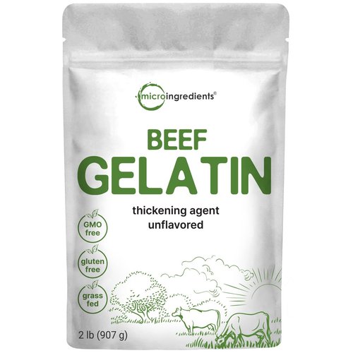 Micro Ingredients Beef Gelatin Powder | Grass Fed, 2lbs | Unflavored Thickening Agent, Pasture Raised Source, Rich in Natural Protein | Great for Cooking & Baking | Non-GMO