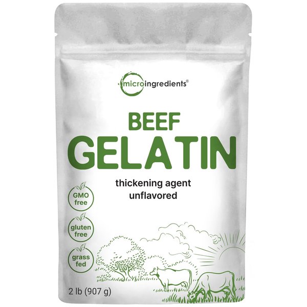 Micro Ingredients Beef Gelatin Powder | Grass Fed, 2lbs | Unflavored Thickening Agent, Pasture Raised Source, Rich in Natural Protein | Great for Cooking & Baking | Non-GMO