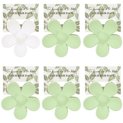 6Pcs Bridesmaid Flower Hair Claw Clips with Card Bridal Shower Bachelorette Party ideas Gift for Wedding Party Favors Bridesmaid Proposal Gifts(White & Sage Green)