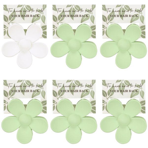 6Pcs Bridesmaid Flower Hair Claw Clips with Card Bridal Shower Bachelorette Party ideas Gift for Wedding Party Favors Bridesmaid Proposal Gifts(White & Sage Green)