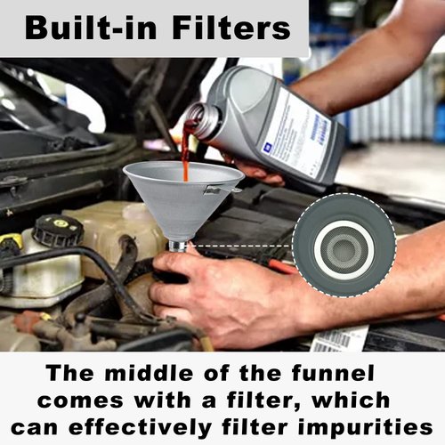ROADGIVE Funnel Automotive Steel Bendable Universal Spout Funnel with Filter and 23.6" Flexible Pipe Long Neck Oil Funnel for All Automotive Oils, Lubricants, Gas, Diesel Fuel and Other Liquids