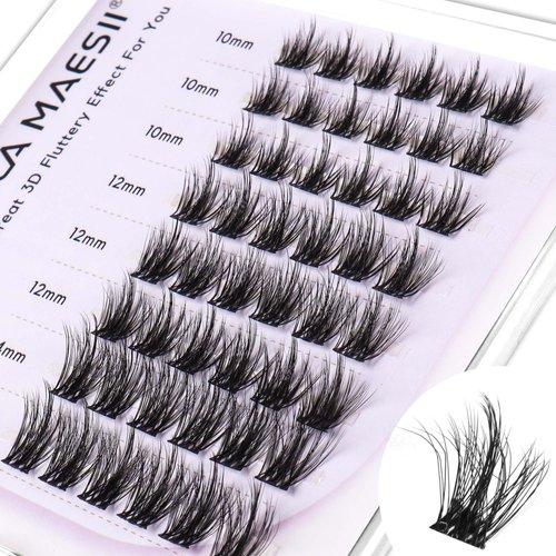 LA MAESII Lash Clusters, 3D Wispy Cluster Eyelash Extensions Fluffy DIY Cluster Lashes Eyelash Clusters, 10-14mm Multi-layer Individual Lashes Soft Thin Band Reusable (3D06)