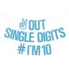 Out Single Digits I'm 10 Banner, Double Digits 10, Happy 10th Birthday Decorations for Boys/Girls, 10th Birthday Party Decorations Supplies, Baby Blue Glitter