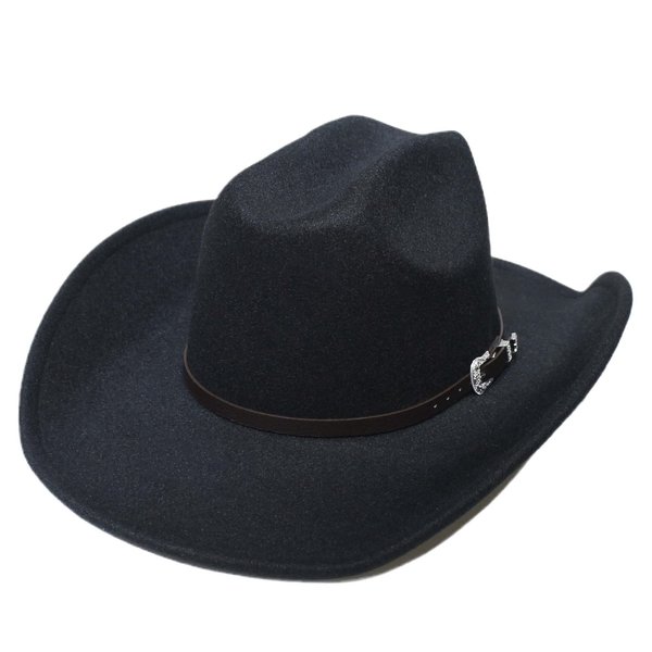 Kalerona Black Cowboy Hats for Men and Women with Adjustable Sizing and Belt Buckle Decoration