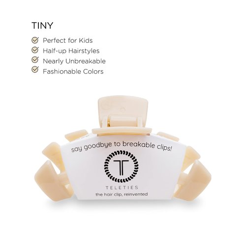 TELETIES - Tiny Hair Clip - Strong Grip, Bendable Teeth, Comfortable Curved Design - Ideal for Thin Hair, Kids, Half-up Hairstyles - For All Hair Textures - Almond Beige