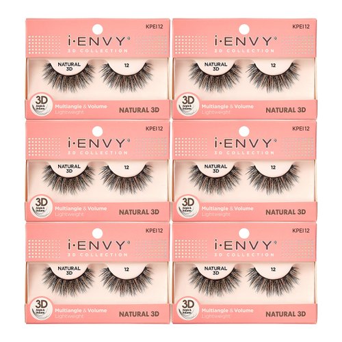 iEnvy Natural Eyelashes Lightweight False Lashes Multiangle and Volume 3D Natural Strip Lashes (6 Pack)