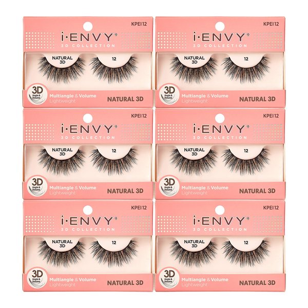 iEnvy Natural Eyelashes Lightweight False Lashes Multiangle and Volume 3D Natural Strip Lashes (6 Pack)