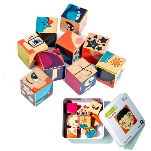 COHHFWPD Wooden Cube Puzzle, 6 Puzzles in 1, Puzzle Cube Travel Games in Storage Tin Case, Jigsaw Puzzle Toys for Kids Ages 3+