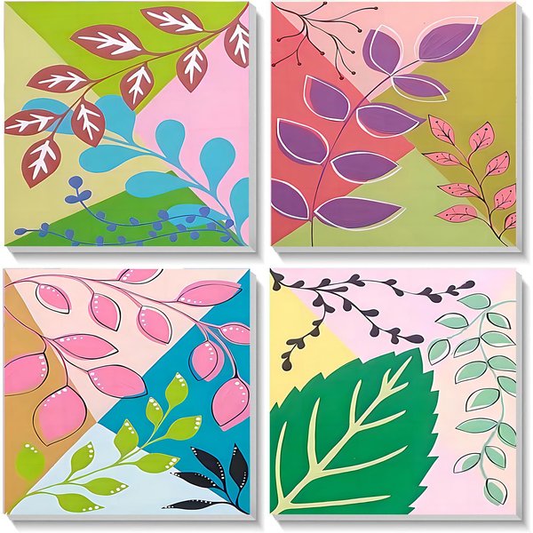4 Pack Framed Paint by Number for Kids Age 8-12 Kids, Cute flowers Paint by Numbers Kit for Beginners,Bohemian Tropical Plants Easy Acrylic Paint by Numbers Canvas Arts and Crafts for Wall Decor 8x8in
