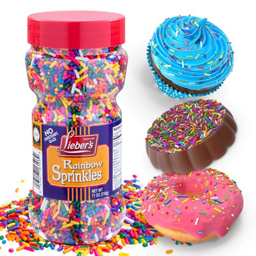 Lieber's Rainbow Sprinkles | Tasty Colorful Jimmies Are A Great Dessert Topping For Cooking, Baking & Decorating Ice Cream | 11 Ounces (Pack of 1)
