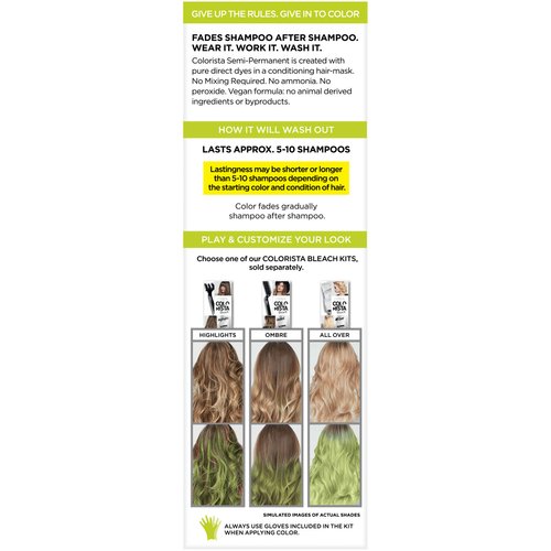 L’Oréal Paris Hair Color Colorista Semi-Permanent for Light Blonde or Bleached Hair, Limegreen