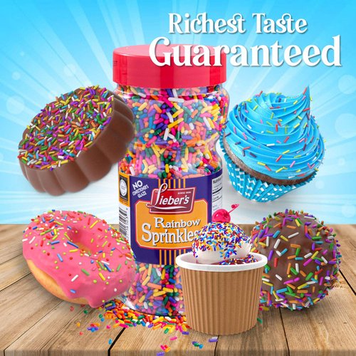 Lieber's Rainbow Sprinkles | Tasty Colorful Jimmies Are A Great Dessert Topping For Cooking, Baking & Decorating Ice Cream | 11 Ounces (Pack of 1)