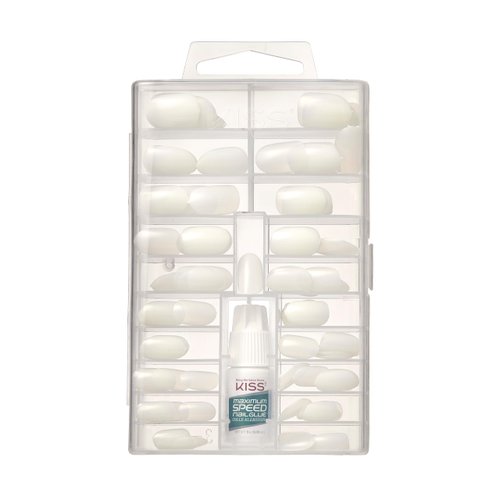 KISS 100 Full-Cover Nails, Press-On Nails, Nail glue included, 'Active Oval' Shape, Clear, Medium Size, Oval Shape, Includes 100 Nails, 3g Maximum Speed Nail Glue
