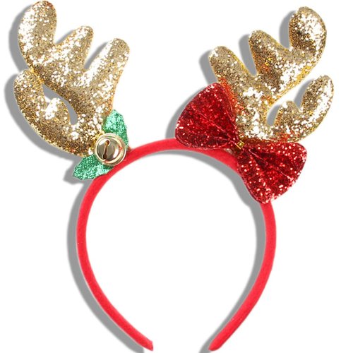 TOOBIT Christmas Headband Hair Band Christmas Elk Antlers Reindeer Antlers Headbands Christmas Tree Hair Accessories Women Festivals Party Celebration Gift With Bells (Golden Elk Antlers)