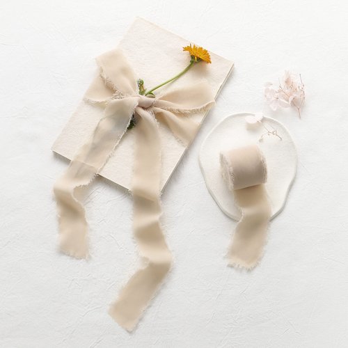 JEDIA Chiffon Ribbon, 3 Rolls Champagne Beige Ribbon for Gift Wrapping, 1.5" x 7Yd Chiffon Ribbon Set for Wedding, Bouquet Wrap, Bridal Bouquets, Wedding Invitations, DIY Crafts