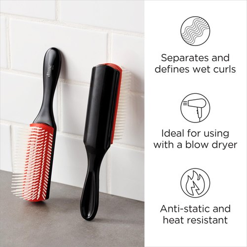 Diane Pro Nylon Pin Styling Hairbrush for Detangling, Separating, Shaping, and Defining Wet or Curly Hair, Heat-Resistant, Anti-Static, Hair Care Essential, Black/Red