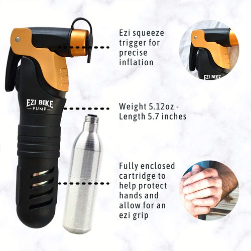 Ezi Bike Pump - CO2 Bike Tire Inflator with CO2 Cartridge - Trigger Control - Quick Release Lever - Mini Size - Lightweight - for Road and Mountain Bikes - Because You Need to Get Riding Again, Fast