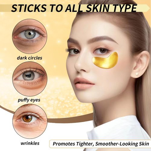 Under Eye Patches, Dermatology Golden Eye Mask with Amino Acid & Collagen, Cooling Eye Care for Wrinkles, Puffy Eyes & Dark Circles, Skincare Treatment for Men & Women, USA Tested, 20 Pairs