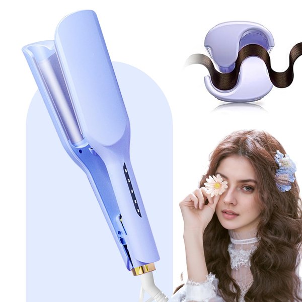 Velasko 2 Barrel Wave Curling Iron, 1.25 Inch Anti-Scald Waver Hair Tool, Double Anion Hot Tools Curling for Long Hair Women Need Beach Wide Deep Waver (Purple)