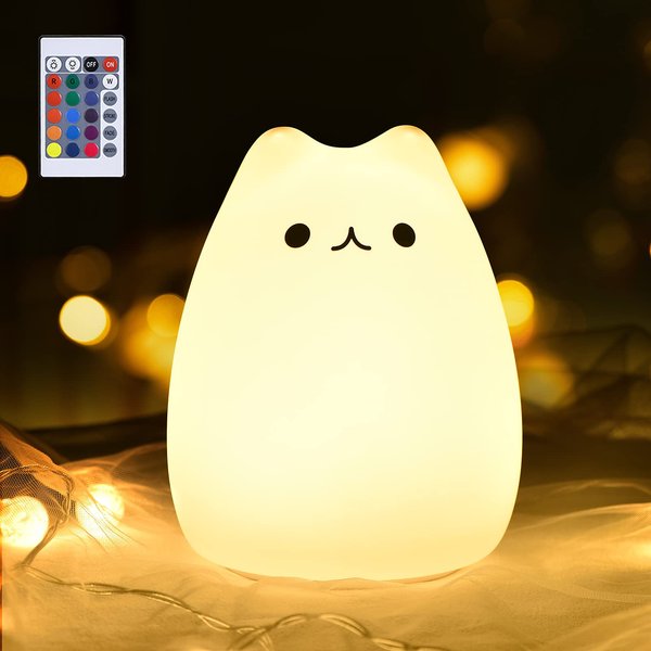 GoLine Cat Lamp, Gifts for 3 4 5 Year Old Girls,Graduation Gifts for Teen Girls,Kids Night Light for Bedroom,Kawaii Kitty Baby Nursery Lamp with Remote Control.